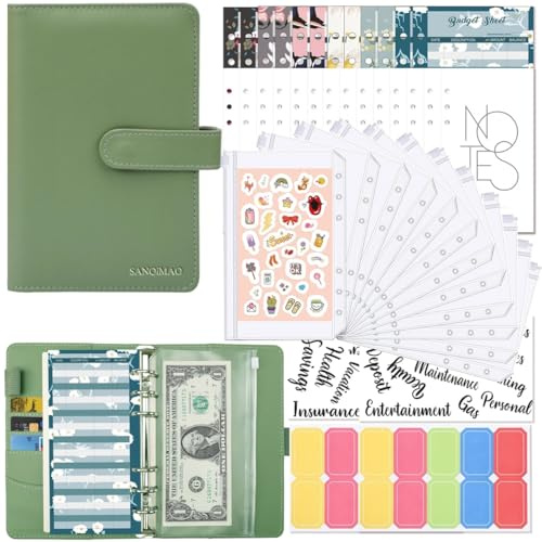 Money Organizer for Cash,44 PCS Budget Binder with Money Saving Challenge Expense Sheets, A6 Refillable 6 Ring Faux Leather Budget Book, Cash Envelopes for Budgeting for Home Office School