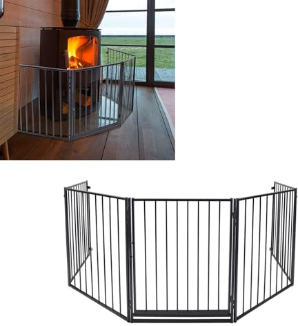 VANCHEMO Kaminschutzgitter mit Tür Metall Baby Kinderschutzgitter Absperrgitter Schutzgitter Faltbar Laufgitter Ofenschutzgitter Laufstall Tierschutzgitter Babygitter inkl. 5 teilig Elementen (TYPE B)