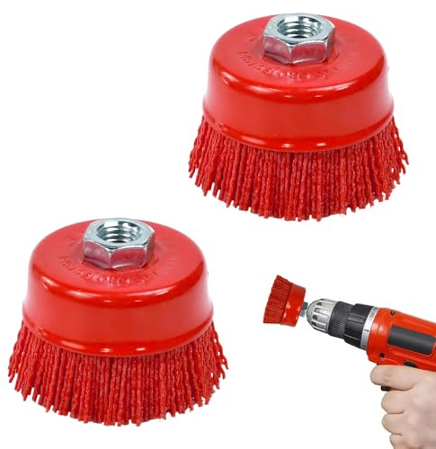 UHETLET 2 Pezzi Spazzola per Trapano in Nylon Spazzole Abrasive in Filo di Nylon M14 Spazzole con Filo di Nylon Diametro 75mm Spazzola a Tazza per Trapano per Rimuovere Ruggine Corrosione Vernice