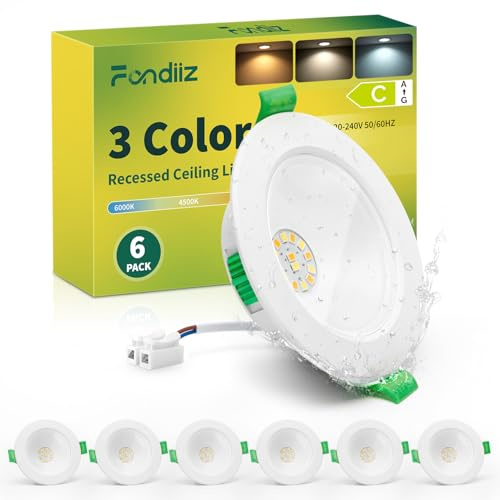 Fondiiz Faretti Led da Incasso per Cartongesso, 4W 570LM Luci da Soffitto Interno Regolabile Caldo 3000K Neutro 4500K Freddo 6000K, IP44 Faretto Risparmio Energetico per Bagno, Foro Ø68-80mm, Set di 6