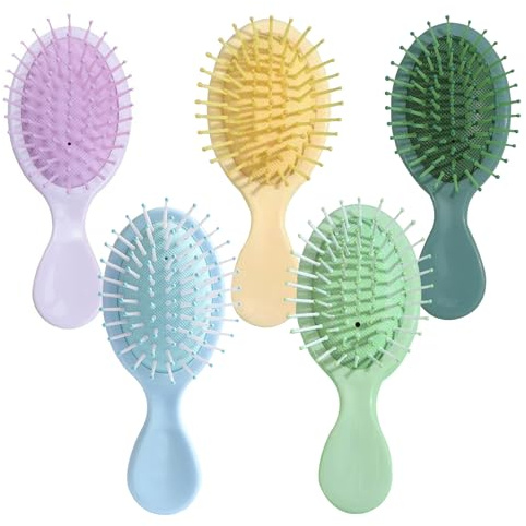 Ailelan Mini Haarburste 5 Stuck Pastell, Kleine Reiseburste fur Locken Haar | Luftkissen Set 5-teilig, Tragbar & Kompakt für Reisen, Ohne Ziehen & Entwirren, für Kinder & Damen Alle Haartypen