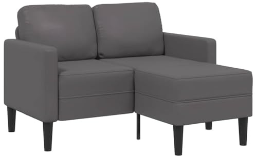 Qnhdfrt Grey Faux Leather L-Shaped 2-Seater Sofa | Features a 125 cm wide corner design with a chaise lounge, suitable for living rooms and compact balcony spaces.
