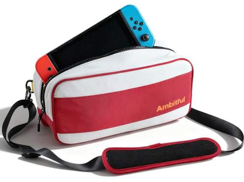 AMBITFUL One Game G2 Carrying Bag, Travel Crossbody Bag, 8-Card Organizer, Padded Lining, Double Zippers, Adjustable Strap 74–136cm for Switch 2 Console, Controllers, Dock & Accessories