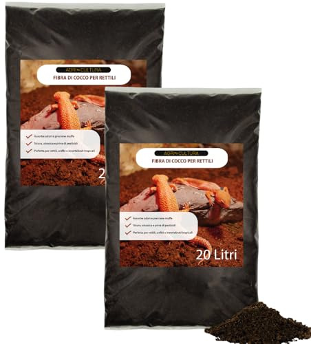 AGRI-CULTURA ® | Fibra di Cocco per Rettili【2 x 20 Litri】| Substrato Naturale Ideale per Terrario per Tartarughe di Terra, Rettili, Anfibi, Invertebrati | Alta capacità Assorbente.