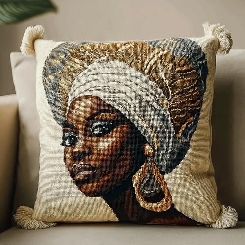 XDEGHUANGSS Kit gancio a chiusura per cuscino punto annodato e creazione artistica, kit fai da te completo di tela pre-stampata in colori vivaci, tappeto ricamato casa, federa 43 x 43 cm, elegante