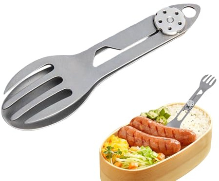 Titanium Rotating Spork - Stainless Steel Spork's Extremely Strong Set | Camping Cutlery with Spoon Fork Knife | Camping Cutlery with Spoon Fork Knife | Lightweight Camping Tableware for Outdoor Use