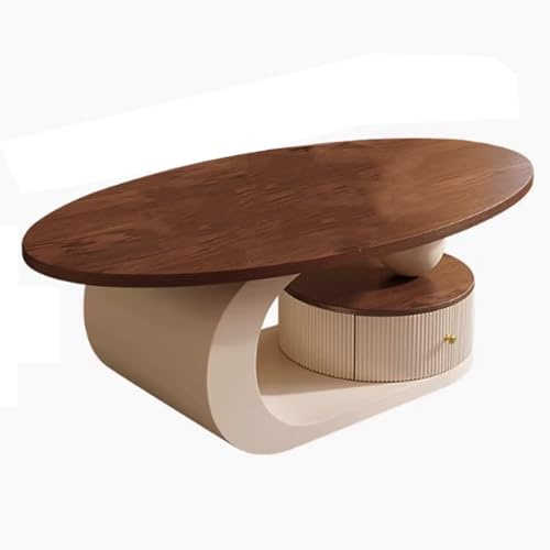 Table basse moderne du milieu du siècle - Style médiéval - En bois massif - Multicouche - Finition noyer - Tiroirs en bois massif - Cadre en métal peint - Table centrale pour la maison, le salon, le