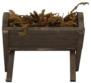 ZICOM Krippenzubehör Miniaturzubehör MiniaturFutterkrippe mit Moos Länge 7cm Holz Natur Unikat, Modellbau Puppenhaus