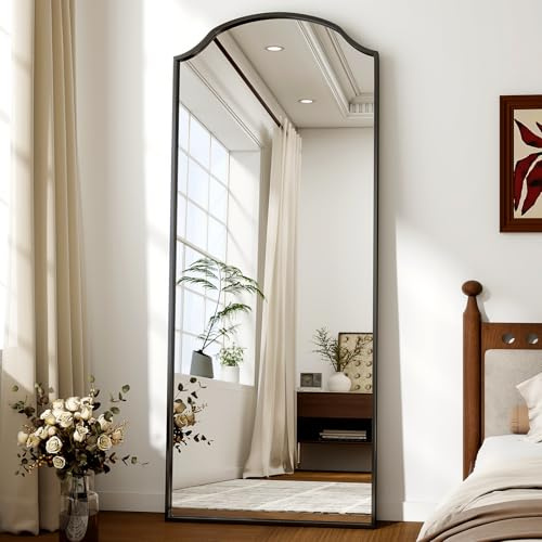 Koonmi 165 x 60 cm Full-Length Mirror - Unique Curved Top, for Wardrobe, Bedroom, Hanging, Standing or Leaning, Black