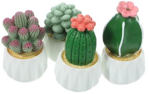 HOODANCOS 4 Piezas de Figuras de Resina de Cactus Miniatura para Decoración de Oficina y Mesa, Creativas y Cómodas para Añadir Ambiente Cálido