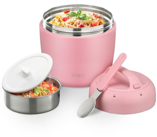 Itslife Termo para Comida 970ml, Fiambrera Acero Inoxidable, Aislante Térmico Recipiente con Cuchara Plegable para Sopas, Ensaladas, Adecuado para Oficinas y Escuelas, Nuevo rosa