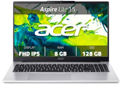Acer Aspire Lite AL15-32P-C63L Notebook PC Portatile 15.6 FHD | IPS, Intel Celeron N4500, RAM 8 GB DDR4, 128 GB SSD, Scheda Grafica Intel UHD Graphics, QWERTY, Windows 11 Home in S mode