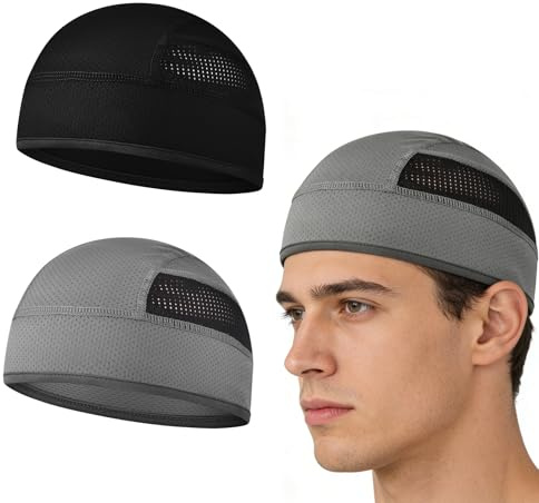 JYXNU 2 Piezas Ciclismo Calavera Gorra Gorro Bajo Sotocasco Gorro Verano Ciclismo Hombre Mujer Respirable Sombrero de Casco Forro de Casco Absorbe Sudor Gorro para Casco de Bici unisex, Negro+Gris