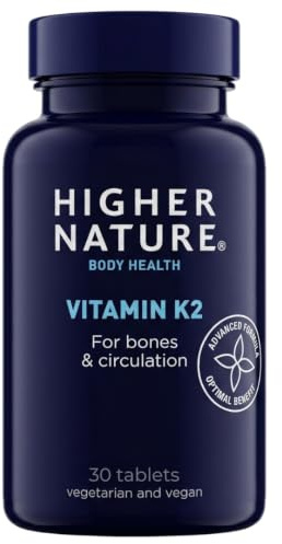 Higher Nature - Vitamin K2 One A Day - Bone & Cardio Support - Vitamin K2 MK7 - Gluten Free - SOYA Free - Vegan & Vegetarian Tablets - 30 Tablets