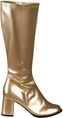 Boland 46273 - Stiefel Retro, Gold, langer Schaft, Synthetik, Blockabsatz 8 cm, Reisverschluss, Spacy, Schlager, cooler Look, Karneval, Halloween, Fasching, Mottoparty, Theater, Accessoire