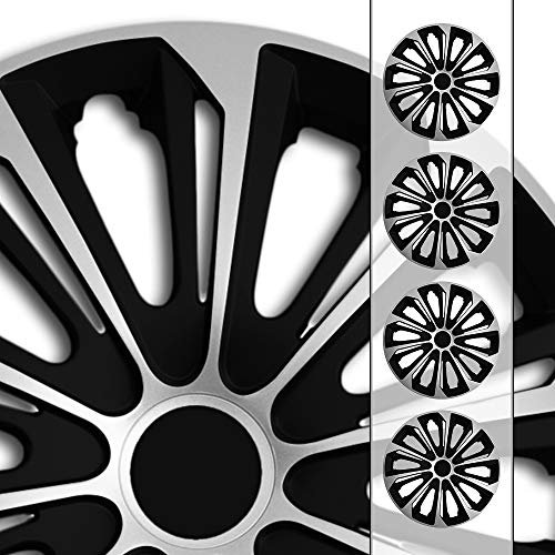 (Größe und Farbe wählbar!) 15 Zoll Radkappen/Radzierblenden STR-Bandel Bicolor Bicolor Silber (Schwarz/Silber), passend für Fast alle Fahrzeugtypen (universell) – nur beim Radkappen König