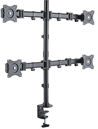 PureMounts Skrivbordsfäste för 4 bildskärmar 33–69 cm (13–27 tum), lutbar: -45° till 45°, vridbar: 180°, roterbar: 360°, VESA 100x100, svart | Bildskärmshållare för 17–32 tums skärmar, VESA 75 100, lutbar, svängbar, höjdjusterbar, hållare för 4 skärmar