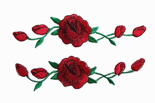 Woohome - Toppa termoadesiva, 2 pezzi, con fiori di rosa da stirare con ferro da stiro, per artigianato, cucito, abbigliamento, altri tessuti