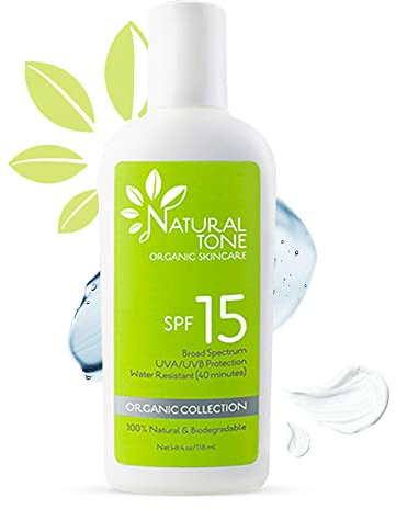 SPF15 Broad Spectrum Natural Sunscreen, Soothing & Hydrating Sunscreen Lotion, Plant-Based Sun Block, Water-Resistant Sun Screen Protector for Face and Body, 118ml - Made in USA