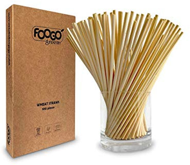 FOOGO Green 500pcs Wheat Drinking Disposable Straws, Like Paper and Natural Hay Straws, Eco Friendly Biodegradable, for Juice and Cocktails, Gluten Free, Picnic Camping Wedding Party
