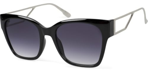 styleBREAKER Damen Oversize Sonnenbrille Rechteckig Metall | Breite Bügel, robuster Kunststoff-Rahmen, statische Nasenauflage. Polycarbonat-Gläser mit Verlaufstönung, UV 400 (Kat. 3).