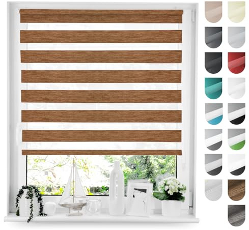 Tom'Shop Doppelrollo Klemmfix ohne Bohren Holzlook Gold 75cm x 150cm | Duo Rollo mit Klemmträger Fensterrollo Seitenzugrollo für Lichtschutz Sichtschutz Sonnenschutz leichte Montage