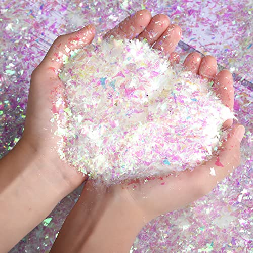 XNHIU 60g Christmas Party Decoration Iridescent Fake Decorative Artificial Snow Flakes Glitter Snowflakes for Christmas Tree Decoration Holiday Home Winter Ornaments (60g)