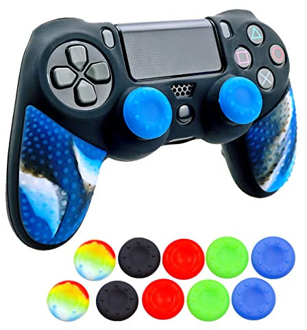 Silicone Skin for Ps4 Controller, 1pc Anti-Slip Shell Cover Case with 10 Joystick Grips for Playsation 4/ Slim/Pro Dualshock 4 Controller Wireless Gamepad(PS4 Controller #6)