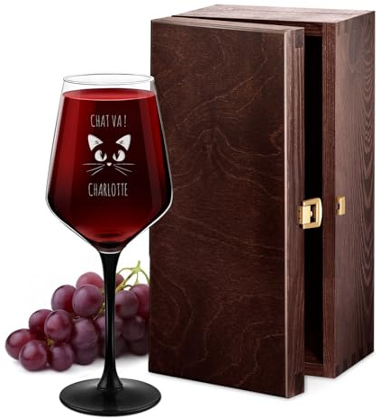 Maverton Verre personnalisé pour femme, Verrerie avec pied teinté | Pour anniversaire, Verre à vin rouge et blanc, Verres à pied noir pour maman, Verres à pied longue pour elle, Chat