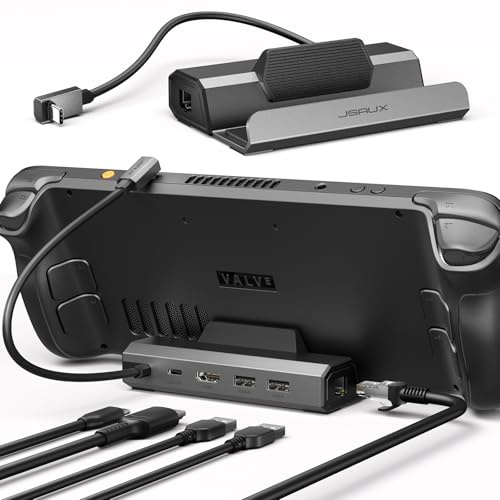 Docking station JSAUX compatibile con Steam Deck/OLED/ROG Ally X/Legion go/MSI Claw, 5-in-1 con HDMI 4K@120Hz, 100 Mbps Ethernet, doppia porta USB-A 2.0 e USB-C - HB0602