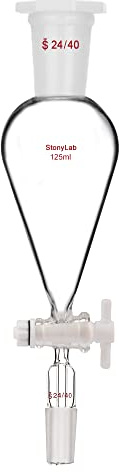 stonylab Separador Embudo con PTFE Llave de Paso, 125 ml Cónico Forma de Pera Pared Pesada Vidrio Borosilicato Separador Embudo con 24/40 Juntas