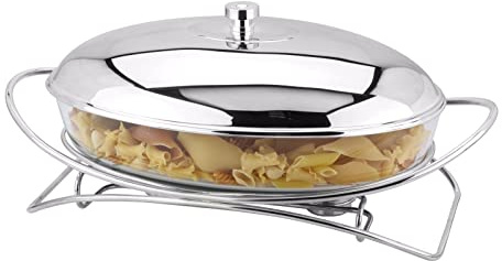 Rigeli Regent 18/10 Contempo Chromeplated 101.4 (oz), 3 Lt. Oval Warmer, Chafing Dish with Stainless Steel Cover, Buffet Servers, Silver