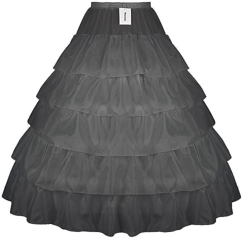 Mojonnie Petticoats for Women 4 Hoop Crinoline Petticoat for Wedding Dress, 5 Ruffles Layers Ball Gown Half Slips Underskirt Black