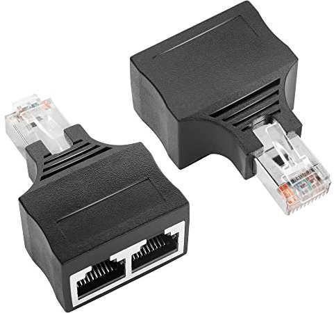 GINTOOYUN 2 adaptadores RJ50 10P10C de 10 Pines RJ50 de un Macho a Dos Hembra de Ethernet para computadoras portátiles,enrutadores,etc. (Solo para Redes conmutadas,no para Redes divididas)