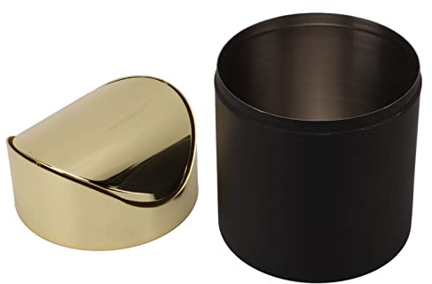 Buachois Mini Pattumiera con Coperchio Rotondo in Plastica da Tavolo Pattumiera per Trucco da Tavolo Cestino per Immondizia per Bagno Camera da Letto Cucina Ufficio Oro