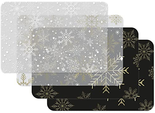 Vénilia Tischset Snowflakes Mix, Platzset für Esszimmer, Esstischmatten, Telleruntersetzer, Platzdeckchen, abwischbar, lebensmittelecht, 45 x 30 cm, 4 Stück