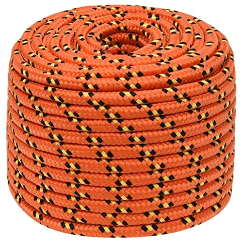 vidaXL Bootsseil Ankerleine Festmacher Tauwerk PP Leine Seil Tau Polypropylenseil Geflochten Flechtleine Orange 14mm 100m Polypropylen