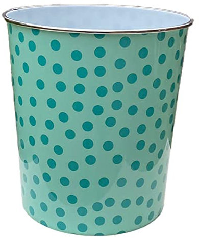Homeshopa Plastic Waste Paper Basket Bin, Round Wastebasket Trash Can, Lightweight Recycling Rubbish Bin for Home Office Kitchen Bedroom, Garbage Container Dustbin, 7.7Litre (Green Polka Dots)
