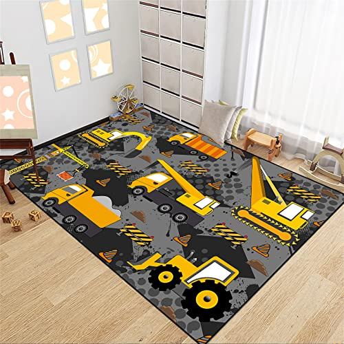 CAFCIOYG Construction Rugs for Boys Room Play Mat for Cars and Trucks PlayMat Kids Rugs for Playroom Car Carpet for Kids Room Construction Decor for Boys Room,Grey 2'5''×4'