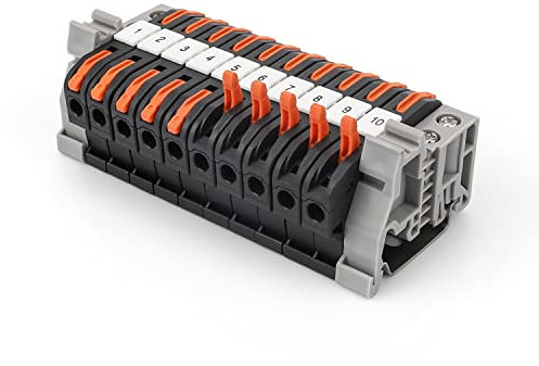 DIYCUT Kit Morsettiera Guida Din, 10 Morsettiere Terminali da 0,08-4 mm², con 10 cm Barra Din, Morsettiera Elettrica a Connessione Rapida per Ingegneria Elettrica e Progetti Fai-Da-Te (Nero)