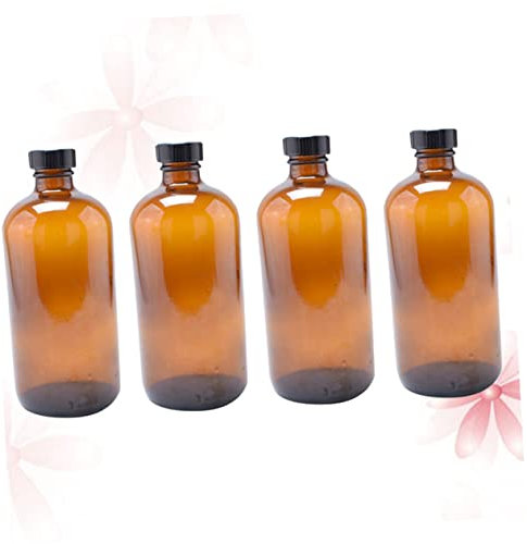 PLAFOPE 4pcs Refillable Brown Glass Bottle Round Glass Bottle Bakelite Lid for Food Storage
