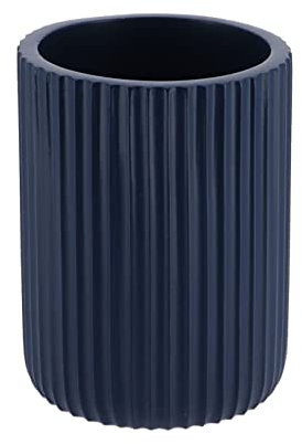 TENDANCE Gobelet et Porte Brosse à Dents en résine striée Bleu Marine Mat