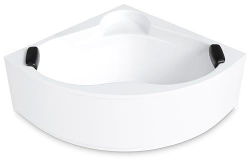 AQUADE Acryl Eckbadewanne 140x140 Modell: Essen Hergеstellt in Dеutschland - Weiß Badewanne Komplettset 140x140 - Badewannen mit Wannenfüßen + Schürze + Ab-Überlauf mit Zulauf + Nackenkissen