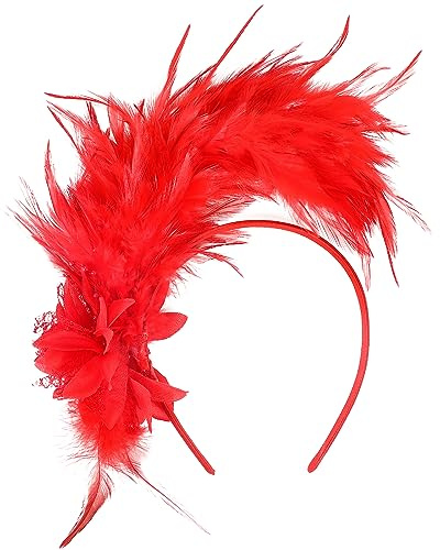 MWOOT Cerchietto Piume, 1920 Fascino Piumato, Rosso Copricapo Piume per Donna, Fiore Artificiale Accessori per capelli per Cocktail Nozze Festa del Tè Decorazione