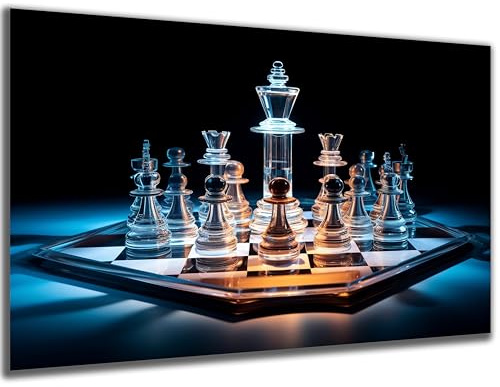 DARO Design - Wand-Bild Schach-Spiel aus Glas auf 6mm HDF 84x56 cm - Wand-Deko Bilder Lustiges Geschenk