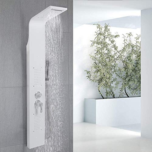 Colonna Doccia 4 in 1 doccia multifunzionale set doccia a pioggia set doccia in acciaio inox 304 con doccetta doccia idromassaggio doccia a cascata (20 x 7 x 140 cm (bianco))