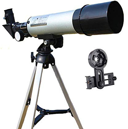 BYERZ Teleskop für Erwachsene, Anfänger, Kinder, 50 mm Blende, 360 mm AZ, astronomisches Refraktor-Teleskop, BAK4-Prisma, FMC-Linsenteleskop für Astronomie mit Smartphone-Adapter und Stativ für