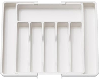 XIANTIAN Cutlery Drawer Organiser, Expandable Drawer Organiser ，Tray with 6-8 Compartment Holders, 33-57 x 38 x 5 cm (white)