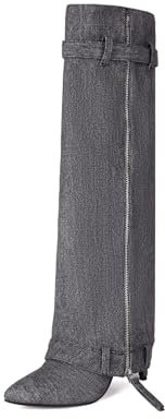 AOQUNFS Kniehohe Stiefel Damen mit Blockabsatz Stiefel Mode&Freizeit für Latein Salsa Tango Bachata Ballsaal Party Leistung,C84-Schwarz-S-10,EU45