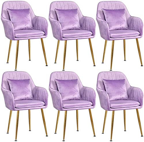 Sillas De Comedor De Cocina Modernas Juego De 6 Sillas De Comedor De Terciopelo Patas De Metal Dorado Silla De Comedor Simplicidad Silla De Escritorio Tapizada Moderna (Color: Púrpura)